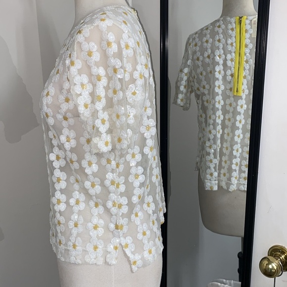 Vintage Alice Moon Daisy Embellished Blouse sequin exposed zipper feminine - Picture 5 of 10